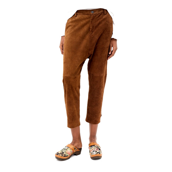 Nili Lotan 8 Goatskin Suede Paris Pants Drop Crotch Slouchy Leather Cognac Brown - Picture 3 of 16